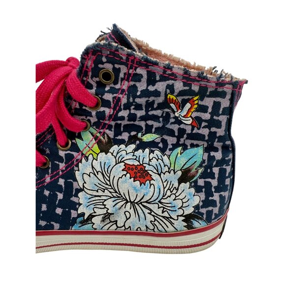 Vintage Y2K Ed Hardy x Christian Audigier Tattoo Print Frayed High Top Sneakers - Picture 12 of 16